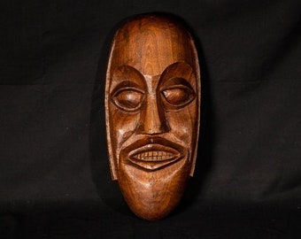 Handmade African Wood Mask / 1970's / Carved / Tribal Art from Africa / 16.5" Unique and Hand-Carved Mask Art / Solid African Mask