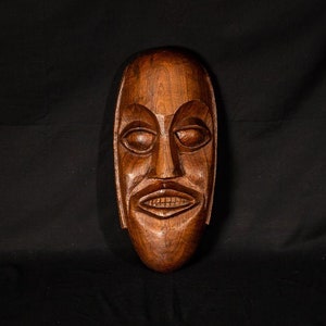 Handmade African Wood Mask / 1970&#39;s / Carved / Tribal Art from Africa / 16.5&quot; Unique and Hand-Carved Mask Art / Solid African Mask