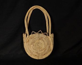 Handmade African Basket / 1970's African Art / Handwoven Basket with  long Handles / Woven Carrying Basket from Africa / African Art Décor