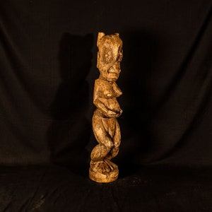 Hand-Carved African Tribal Figure / 1970&#39;s / 28&quot; Wood Figure / Wooden Statue Art from Africa / Handmade Original Sculpture / African Art