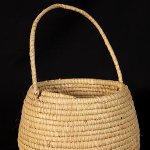 Handmade African Basket / 1970's African Art / Handwoven Basket with  long Handle / Woven Carrying Basket from Africa / African Art Decor