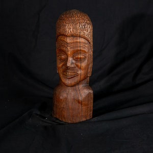 Hand-Carved African Man  / 1970&#39;s / 13.5&quot; Wood Figure / Wooden Statue Art from Africa / Handmade Original Art / Small Bust Statue/ Tribal