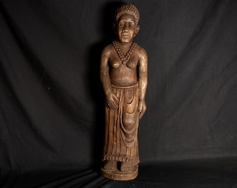 Hand-Carved African Tribal Woman / 1970's / 32.55" Wood Figure / Wooden Statue Art from Africa / Handmade Original Sculpture / African Art
