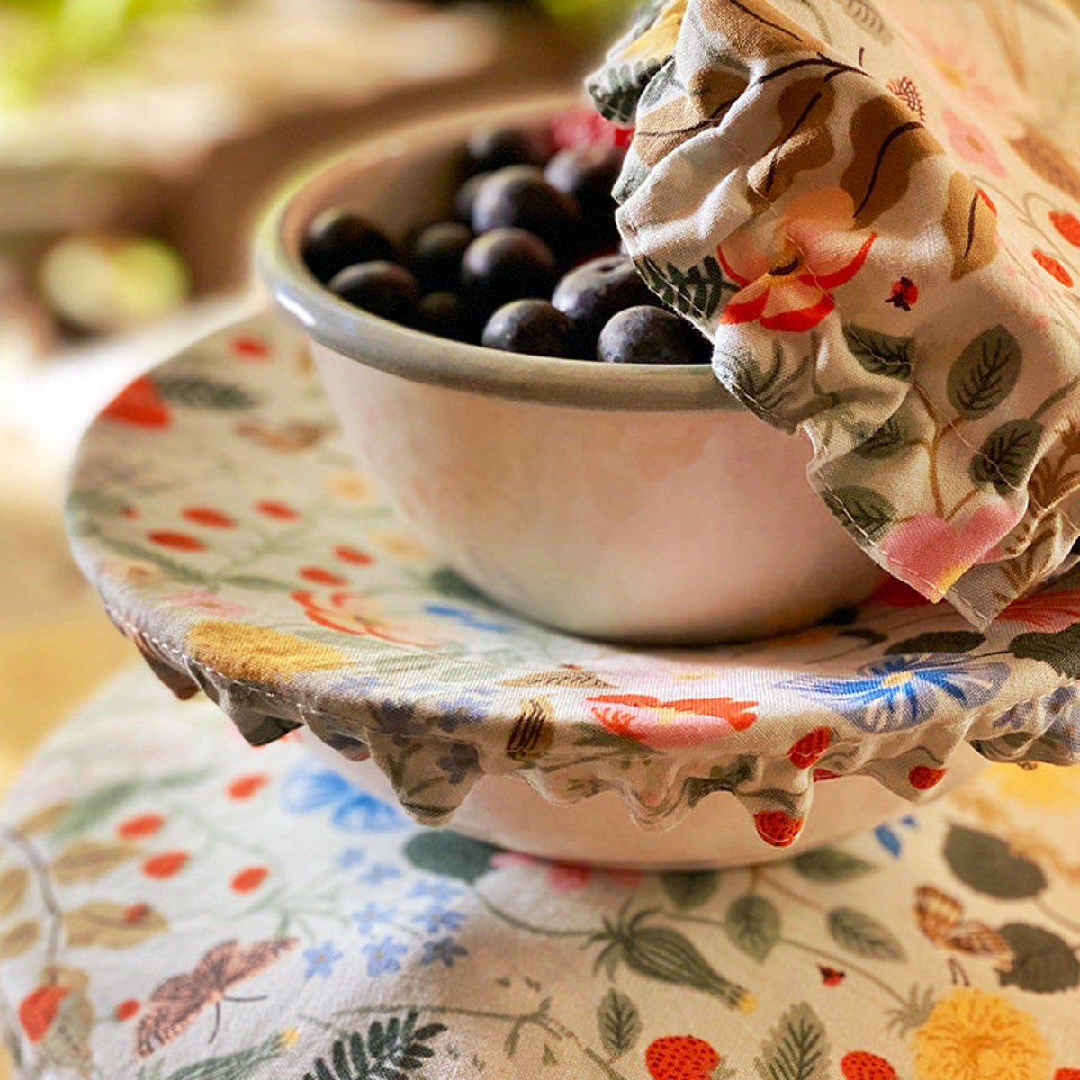 1 Small Mint Green Floral Fabric Food Baking Bread Fruit Mixer Bowl Cover | Kitchen Reusable Washable Cotton Zero Waste Ecofriendly Sustainable Gift