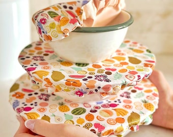 Mixed Tropical Fruit Food Baking Bread Mixer Bowl Covers | Reusable Washable Cotton Zero Waste Eco-friendly Sustainable Gift Kitchen