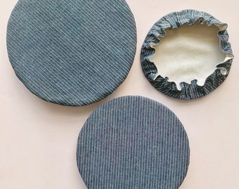 Reusable Cotton Fabric Food Baking Bread Mixer Bowl Covers | Zero Waste Ecofriendly Sustainable Gift | Farmhouse Denim Blue Stripes Magnolia