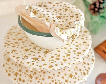 Gold Twinkle Stars Cotton Fabric Food Baking Bread Mixer Bowl Covers | Reusable Washable Zero Waste Eco-friendly Sustainable Gift Kitchen