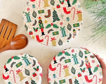 Christmas Nutcracker Cotton Fabric Food Baking Bread Mixer Bowl Covers | Reusable Washable Zero Waste Eco-friendly Sustainable Gift Kitchen