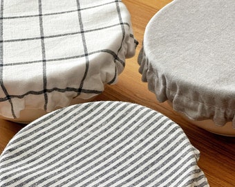 Black Farmhouse Stripe Reusable Washable Cotton Fabric Food Baking Bread Mixer Bowl Covers| Zero Waste Eco-friendly Sustainable Gift Kitchen