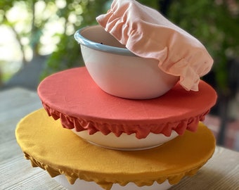 Terracotta Sunset Blush Spring Food Baking Bread Mixer Bowl Cover Set | Reusable Washable Cotton Zero Waste Eco-friendly Sustainable Gift