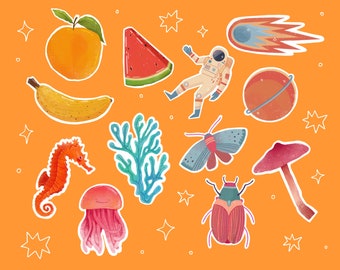 forest bugs outer space fruit VINYL STICKER PACKS sea life