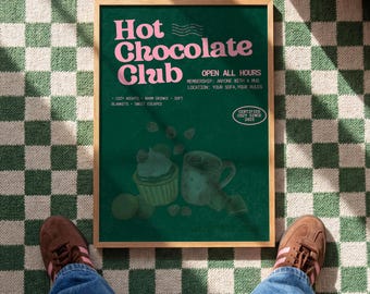 Hot Chocolate Club Printable Wall Art, Cosy Kitchen Poster, Digital Download
