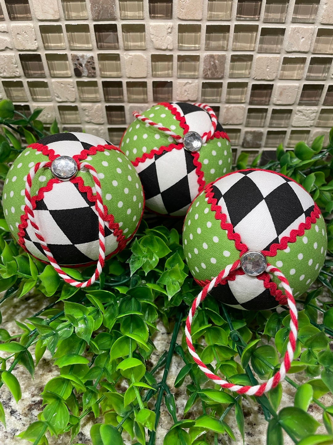 Christmas Ornaments, Whimsical Christmas Ornaments, Black White and