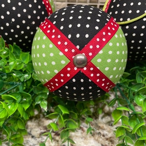 Large Christmas Tree Ornaments, Handmade Christmas Balls, Polka Dot Ornaments, Red Black And Green Funky Ornaments, Monster Ornaments