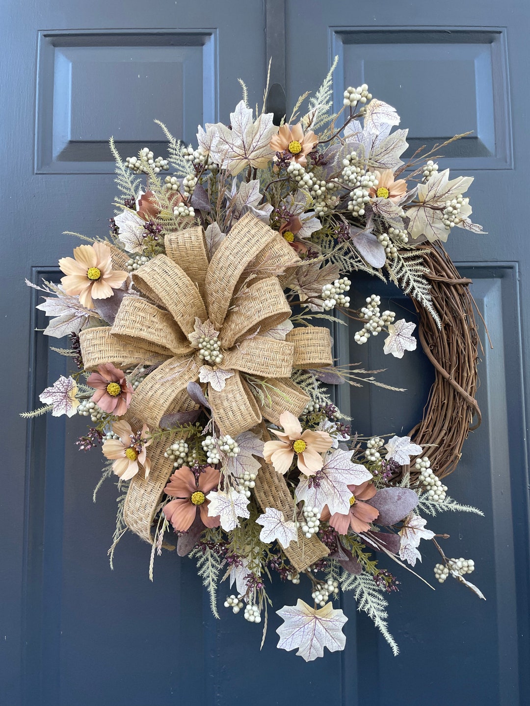 Fall Front Door Grapevine Wreath, Neutral Earth Tones Everyday Wreath ...