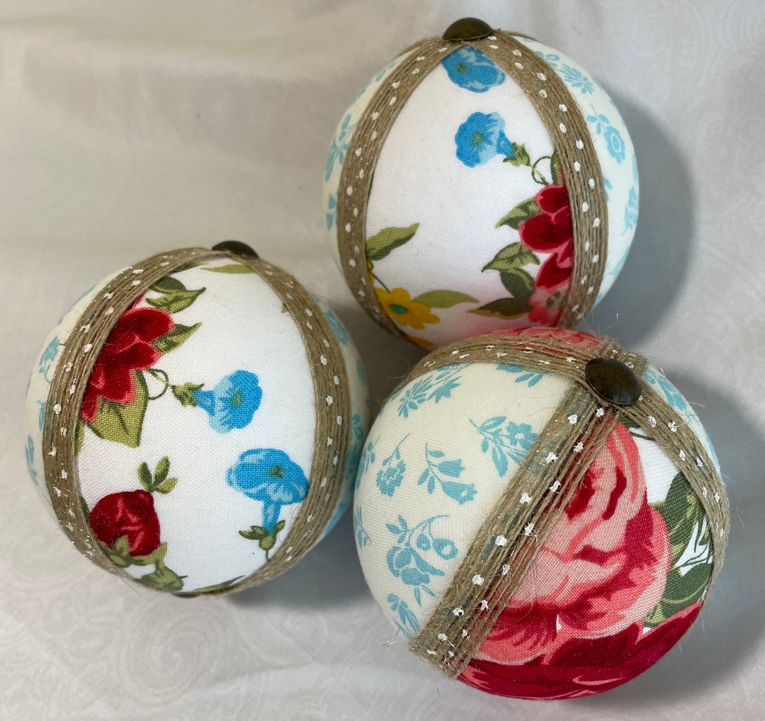 Set of 3 Floral Foam Balls, Red Rose Foam Balls, 3 Inch Floral Fabric
