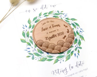 Magnet Save the Date en bois personnalisé - Thème champêtre bohème ...