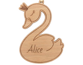 Personalized wooden Christmas ball - Swan Silhouette - Child's first name