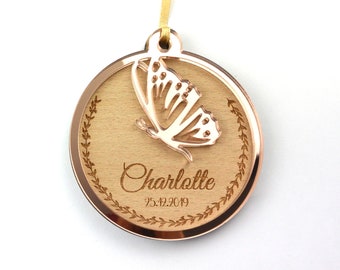 Personalized wooden Christmas ball - Butterfly (Personalized ornament, Christmas decoration)