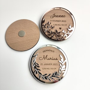 Magnet faire part naissance, Carte annonce naissance en bois, faire-part aimanté, feuillage, végétal