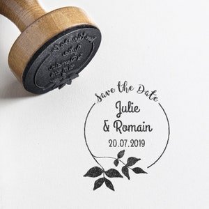 Tampon mariage personnalisé rond - Save the date - Feuillage - Champêtre