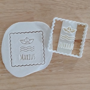 Tagliabiscotti personalizzato con nome - barca e onde - (tagliabiscotti, timbro per biscotti, pasta frolla)