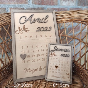 Cadre en bois personnalisé couple Saint Valentin Calendrier date anniversaire de rencontre, mariage prénom Cadeau de mariage image 5