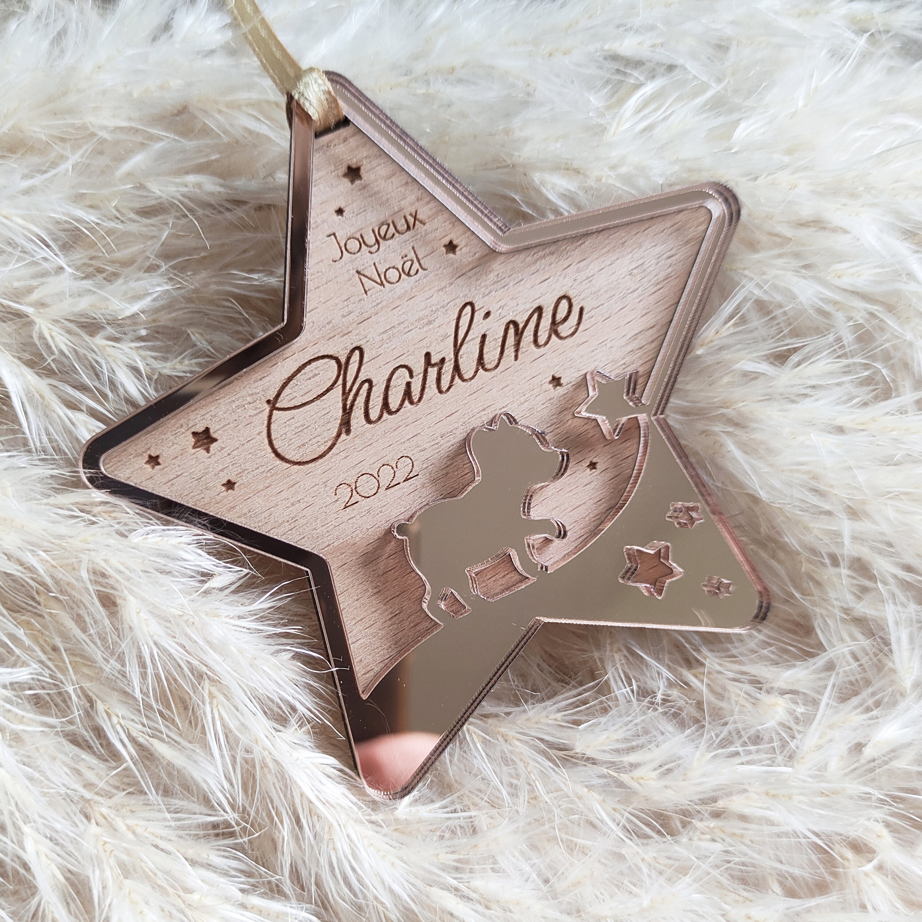 Personalized Christmas Ball - Teddy Bear Star - Baby's 1st Christmas (Personalized Ornament, Christmas Decoration)
