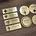 Personalized gold pharmacy badge, pharmacist magnet, preparer, nurse, midwife, nursing assistant product logo