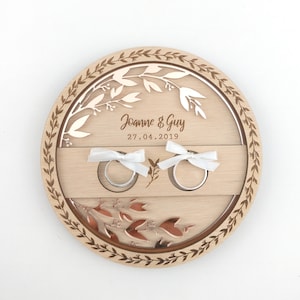 Porta anillos de boda de madera personalizado, porta anillos de boda de campo imagen 3