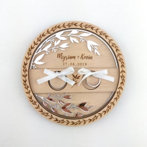 Personalized wooden wedding ring holder, country wedding ring holder