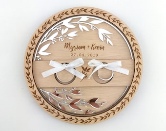 Porta anillos de boda de madera personalizado, porta anillos de boda de campo