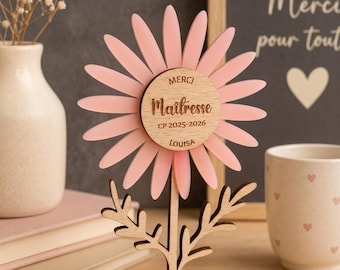 Fleur cadeau maitresse nounou personnalisé - Idée cadeau fin d'année maitresse crèche en bois