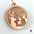 Personalized wooden Christmas ball - Deer, doe, fawn family - Family Christmas