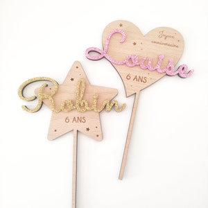 Topper per torta di compleanno personalizzato: stella, cuore, nome del bambino