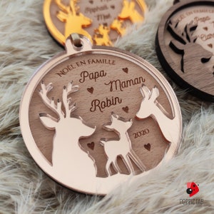 Personalized wooden Christmas ball Deer, doe, fawn family Family Christmas image 7
