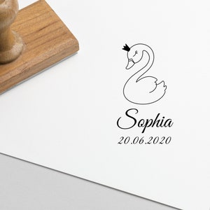 Personalized swan stamp - Baptism, birth, birthday