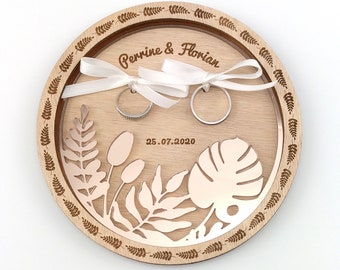 Personalized wooden wedding ring holder, tropical wedding ring holder, islands