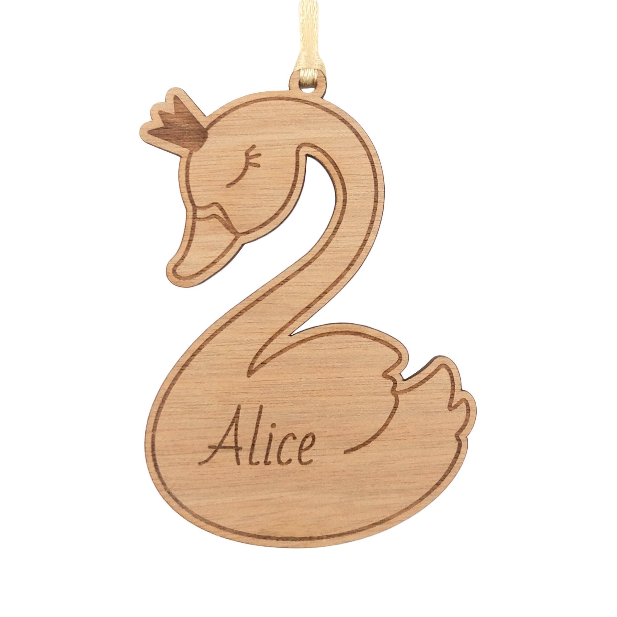 Boule de Noël Personnalisée en Bois - Silhouette Cygne Prénom Enfant