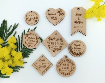 Wooden tags for weddings, baptisms, guest favors, engraved tags, rustic tags, sugared almond decorations, baptism tags