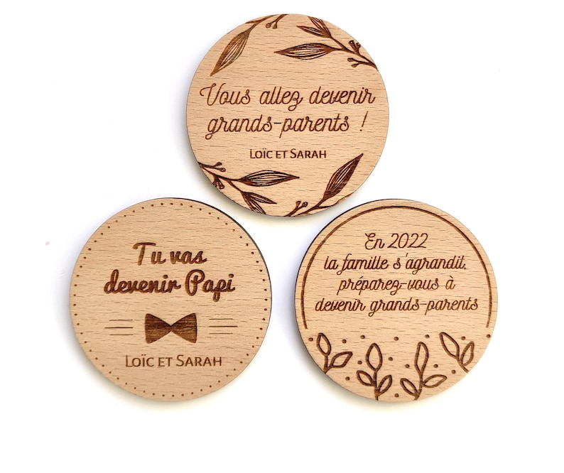 Magnet annonce grossesse en bois - Créatrice ETSY : PoppizFab