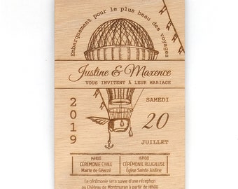 Wooden wedding invitation - Hot air balloon