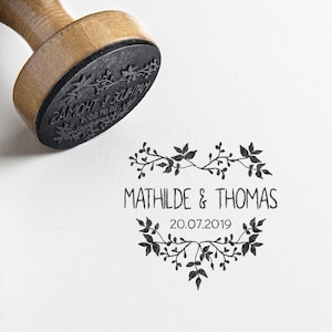 Tampon mariage personnalisé - Coeur floral champêtre