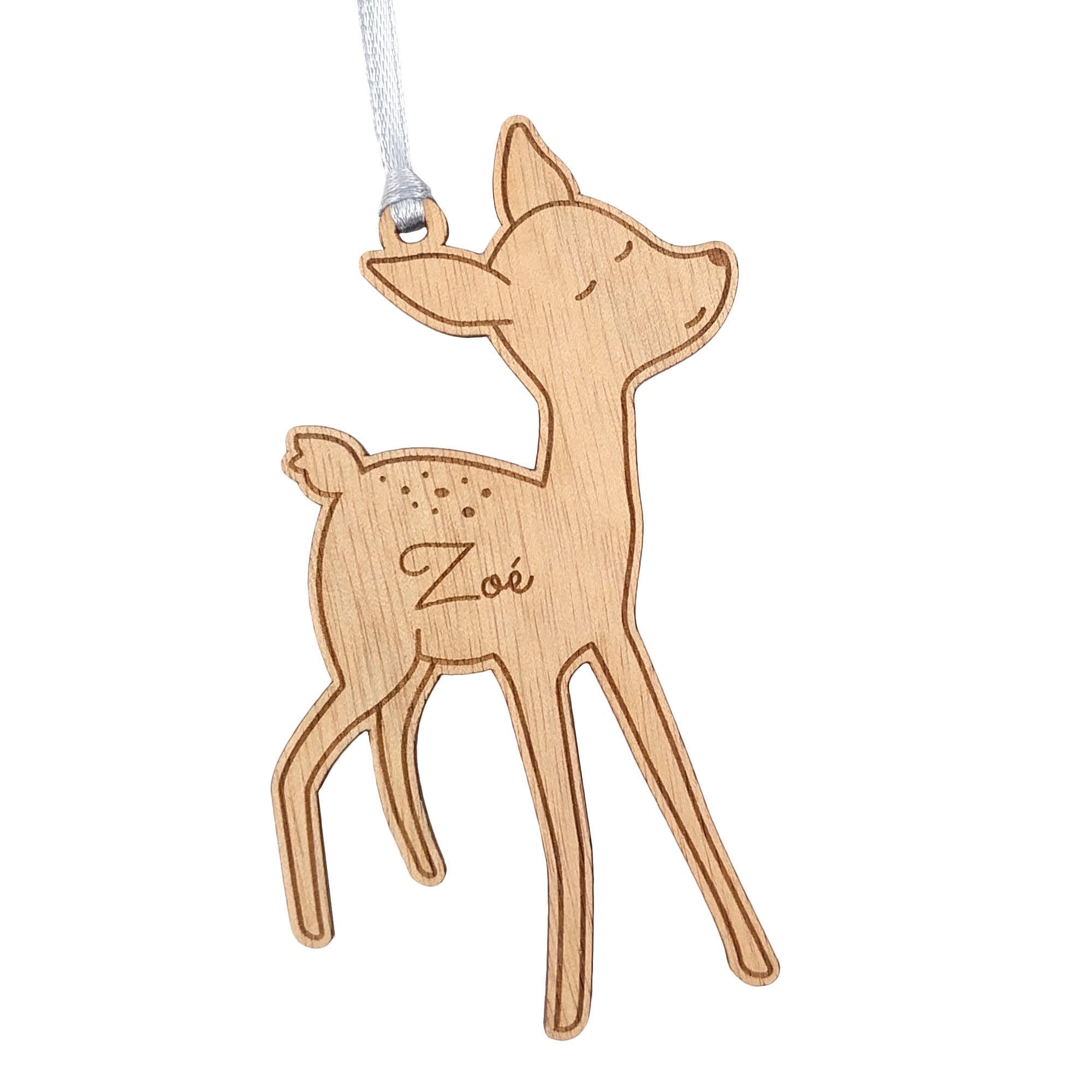 Boule de Noël Personnalisée en Bois - Silhouette Faon Prénom Enfant