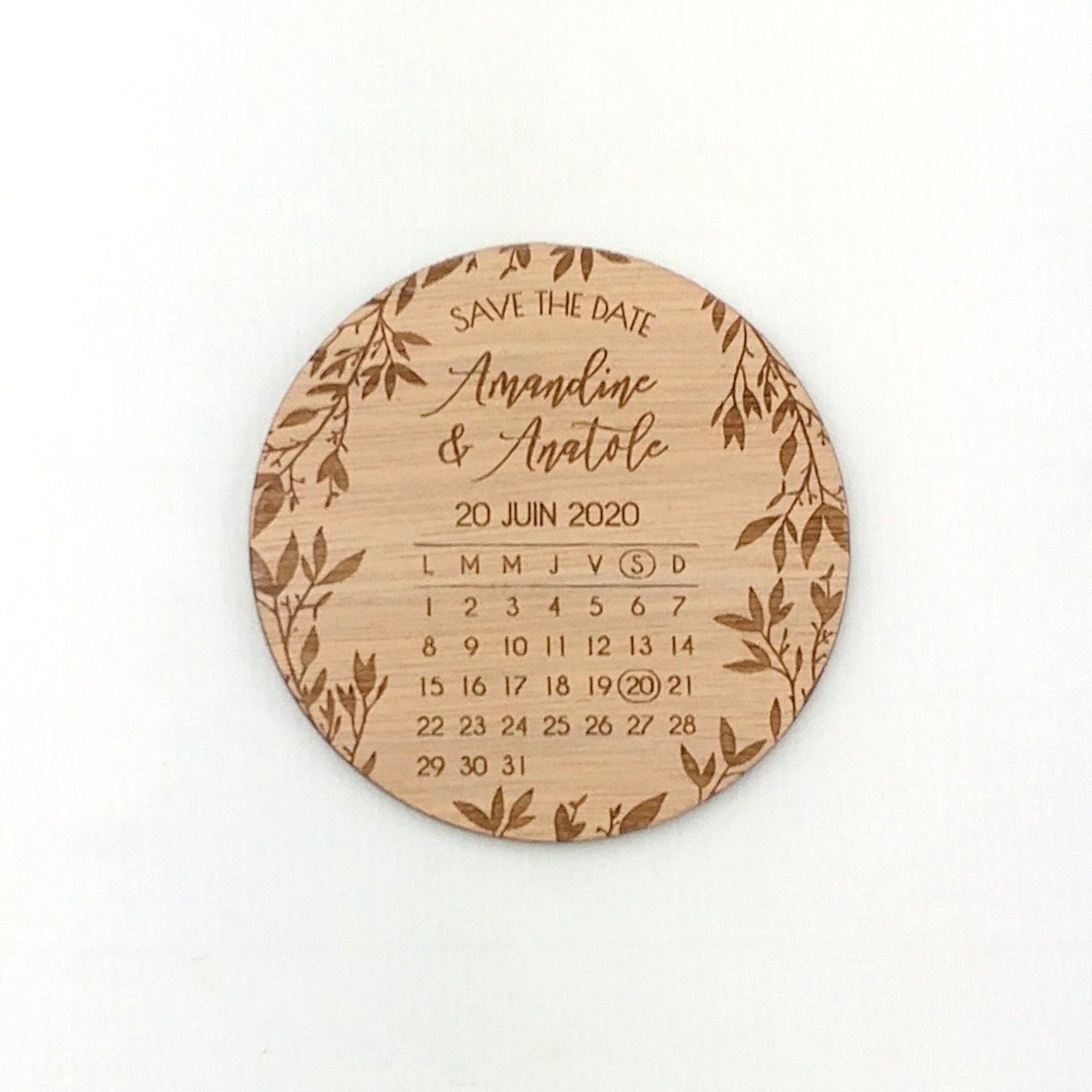 Magnet Save the Date en bois personnalisé - Thème champêtre bohème ...