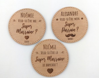 Personalized wooden godparent magnet, Godparent announcement/request, godparent gift