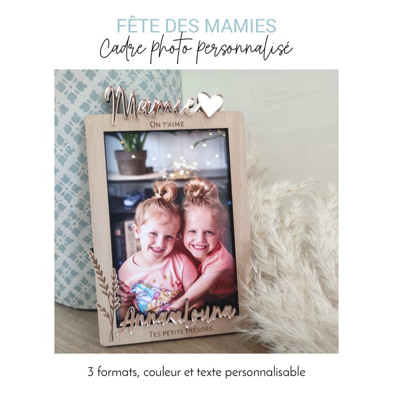 Cadre photo personnalisé Magnet ou Socle Fête des grands-mères, bonne fête mamie, fête des mère image 1