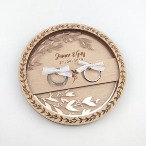 Porta anillos de boda de madera personalizado, porta anillos de boda de campo imagen 4