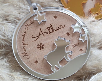 Personalized wooden Christmas ball - Bear - Baby's 1st Christmas (Personalized ornament, Christmas decoration)