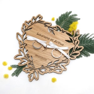 Personalized wooden heart wedding ring holder, cut-out rustic wedding ring holder